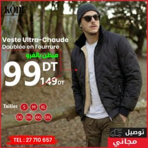 Veste Hiver Ultra-Chaude Doublée en Fourrure Noir